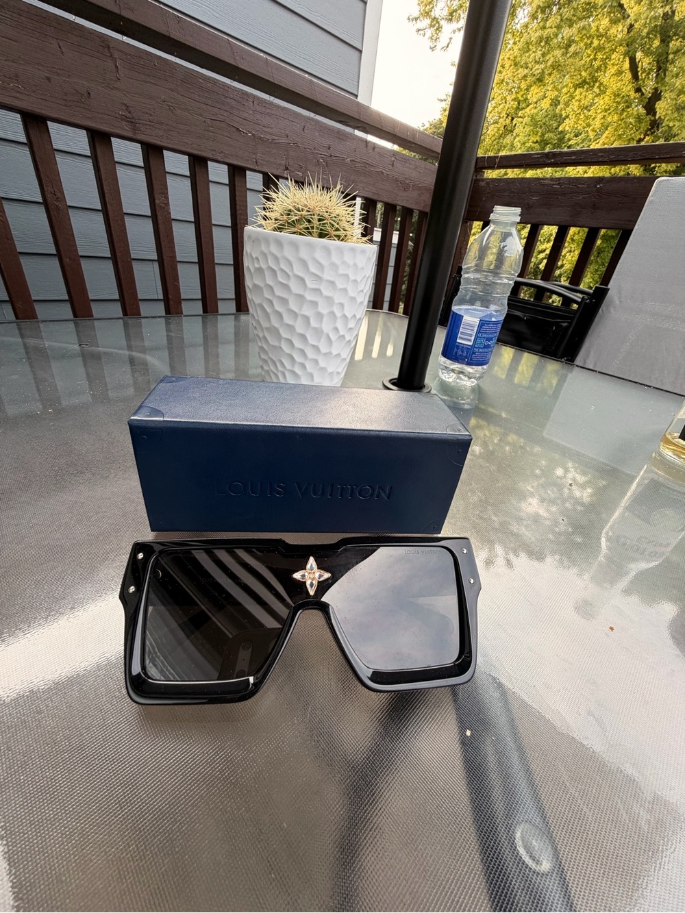 Louis Vuitton Black Oversized Shield Sunglasses with Gold LV Blossom Accent